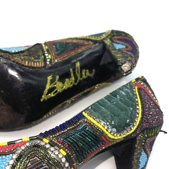 Bradley Levin Beaded Heels Womens 8 Charles Jourdan 80s 90s Vintage Rare Unique - Picture 11 of 15